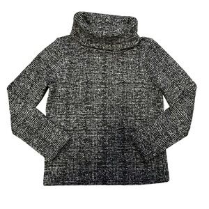 J. Crew Funnel Neck Plaid Pullover Sweater Womens Size S Black White Preppy